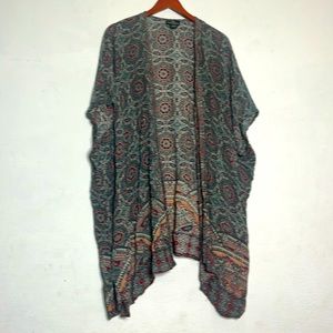 Angie teal red oversized mandala print open front kimono